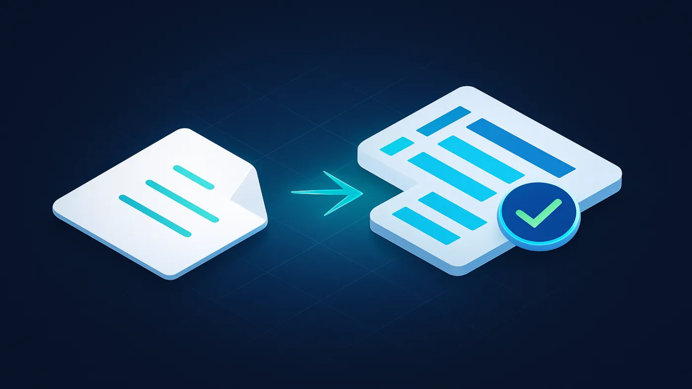 AI document processing visual with scanned forms, review trays, and exception tags
