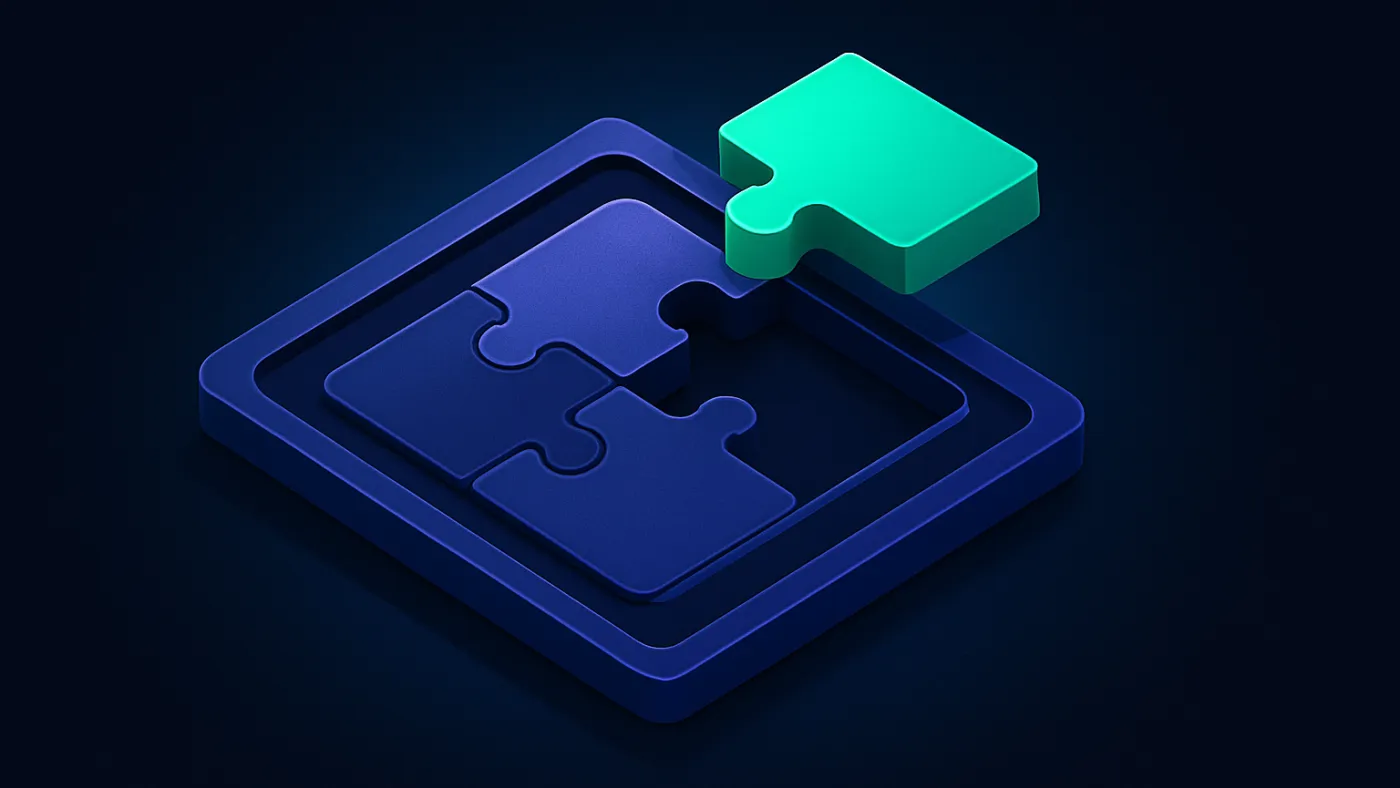 Custom software development visual with tailored workflow tiles and handoff packet