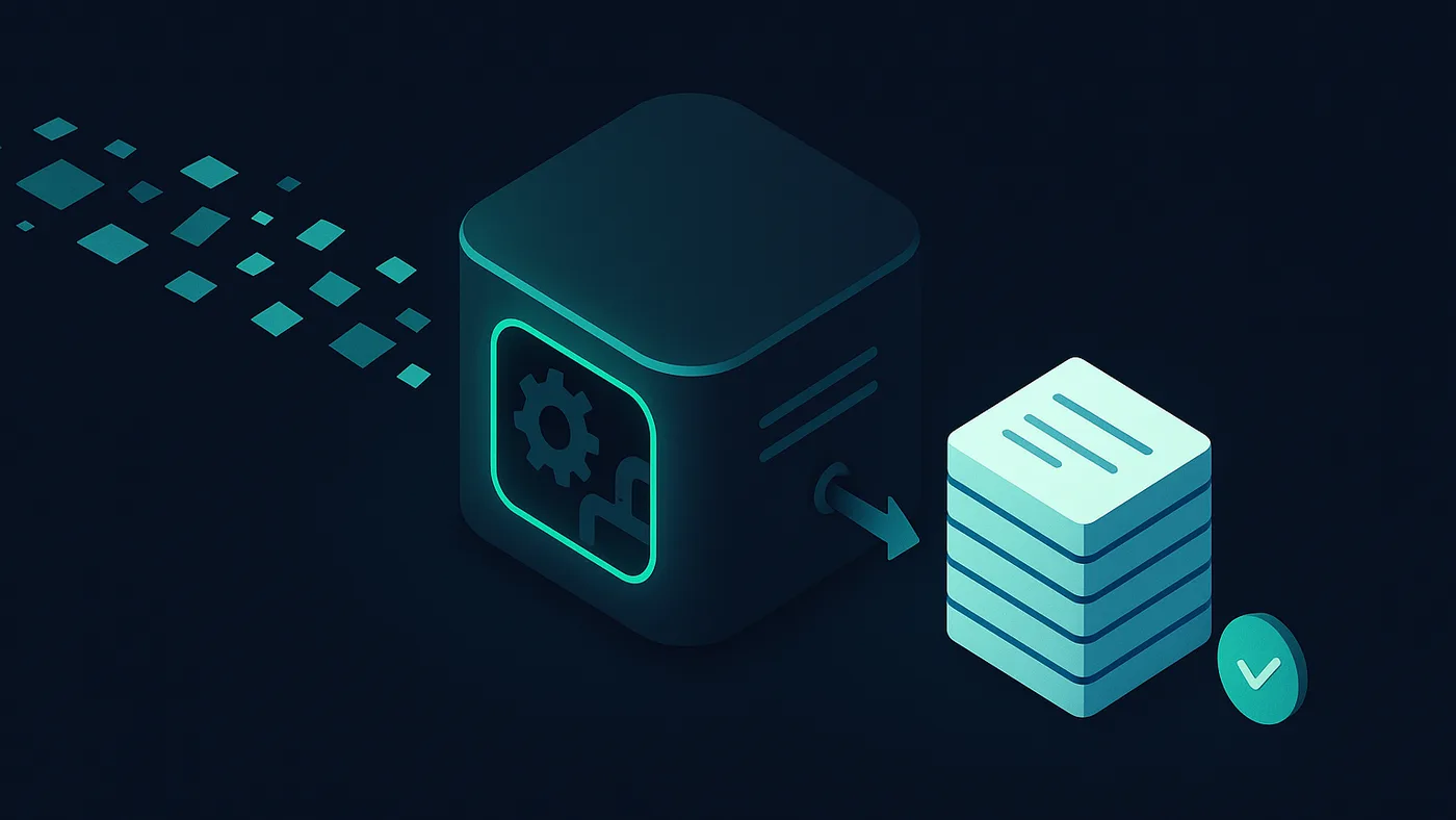Data processing software visual with spreadsheet stacks, merge trays, and validated exports