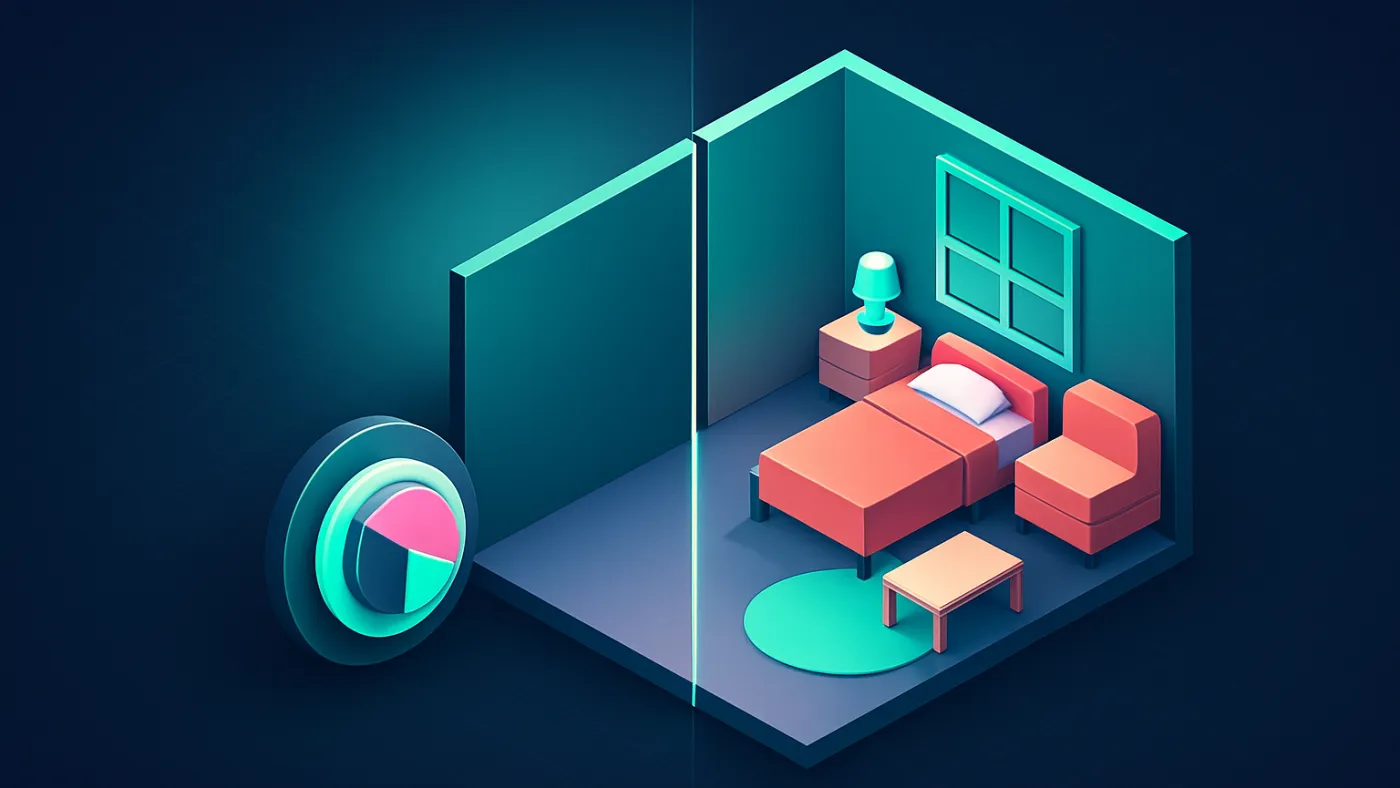 AI room design prototype visual with before and after room panels, style controls, and generated redesign