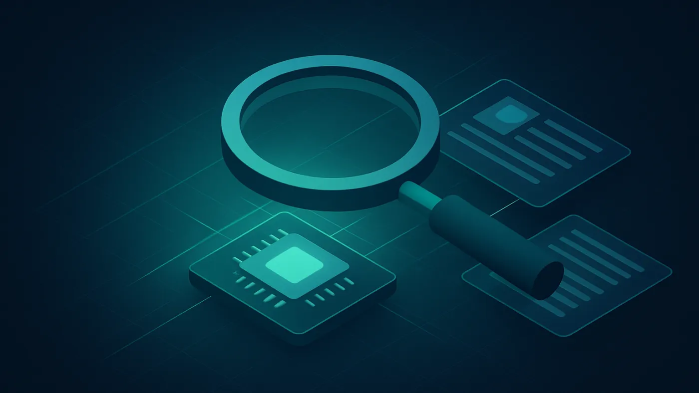 Electronic component search proof visual with part query, datasheet result cards, and price enrichment